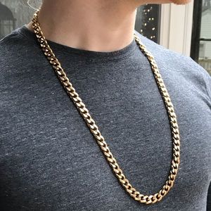 10mm 30” 18k Gold Chain Flat Edge Cuban Link